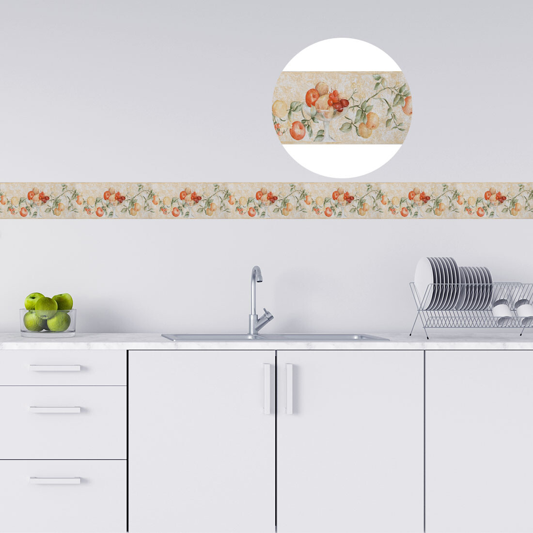Wall Paper Border Self Sticker Green Fruit Pattern for Kitchen Bedroom Decor