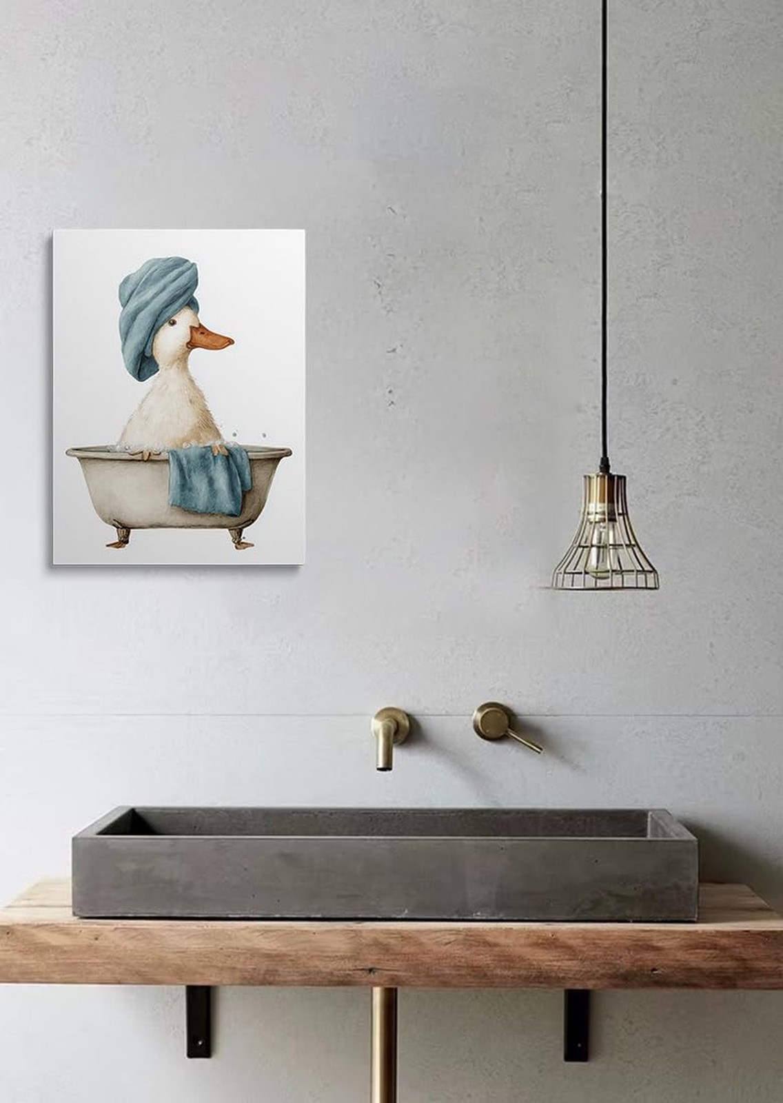 Duck in Bathtub Canvas Wall Art Framed Print Funny Animal Bathroom Wall Decor…
