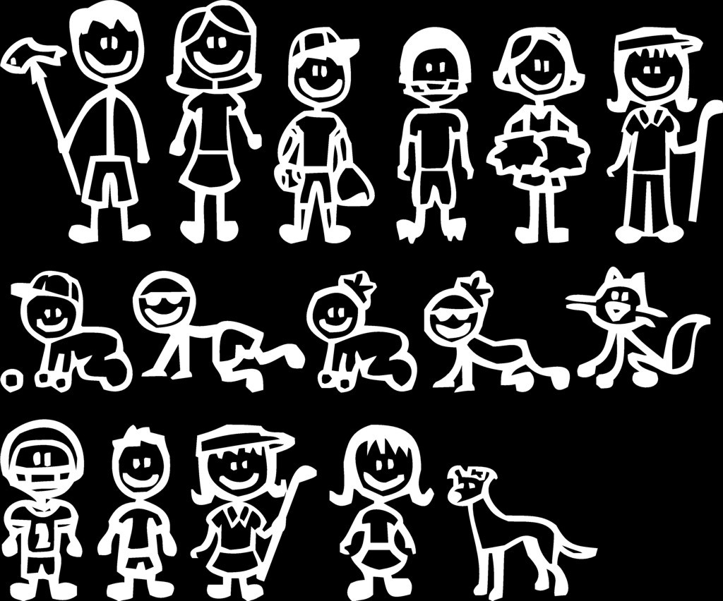 Set of 16 Stick Family Group F Vinyl Decal Sticker Car Window Wall