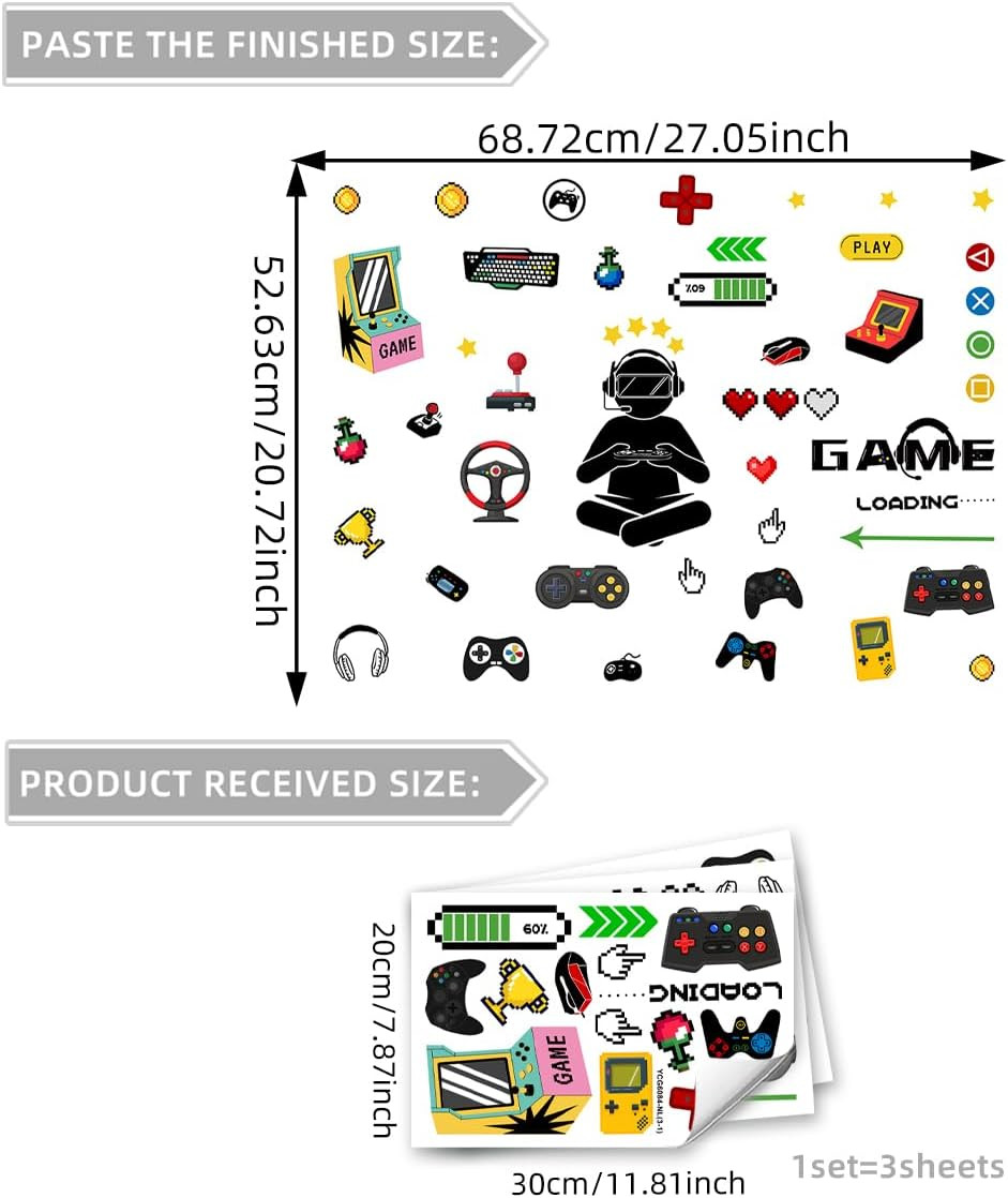 Gamer Glow in the Dark Wall Decals Video Game Wall Stickers for Boys Room Kids P