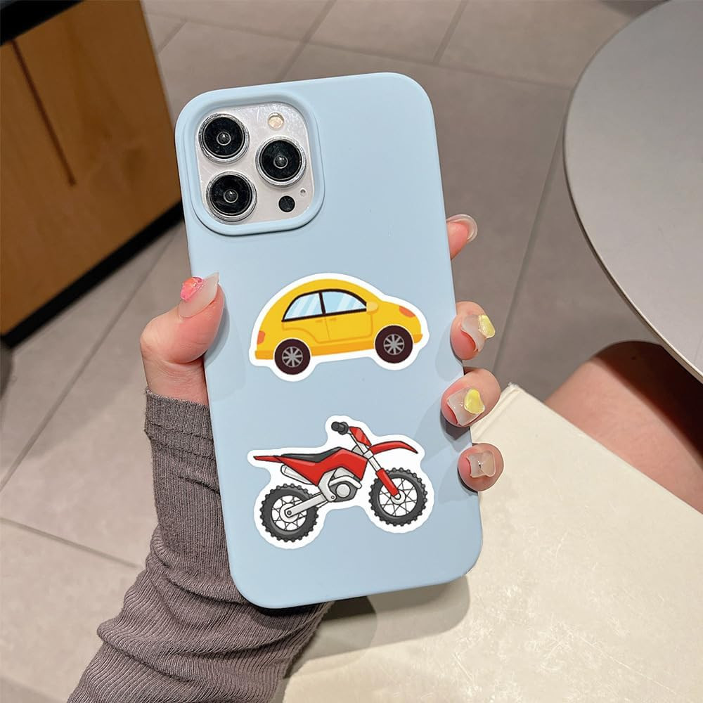 55PCS Cartoon Vehicle Stickers – Cars, Buses, Planes, Ships for Kids & Teens