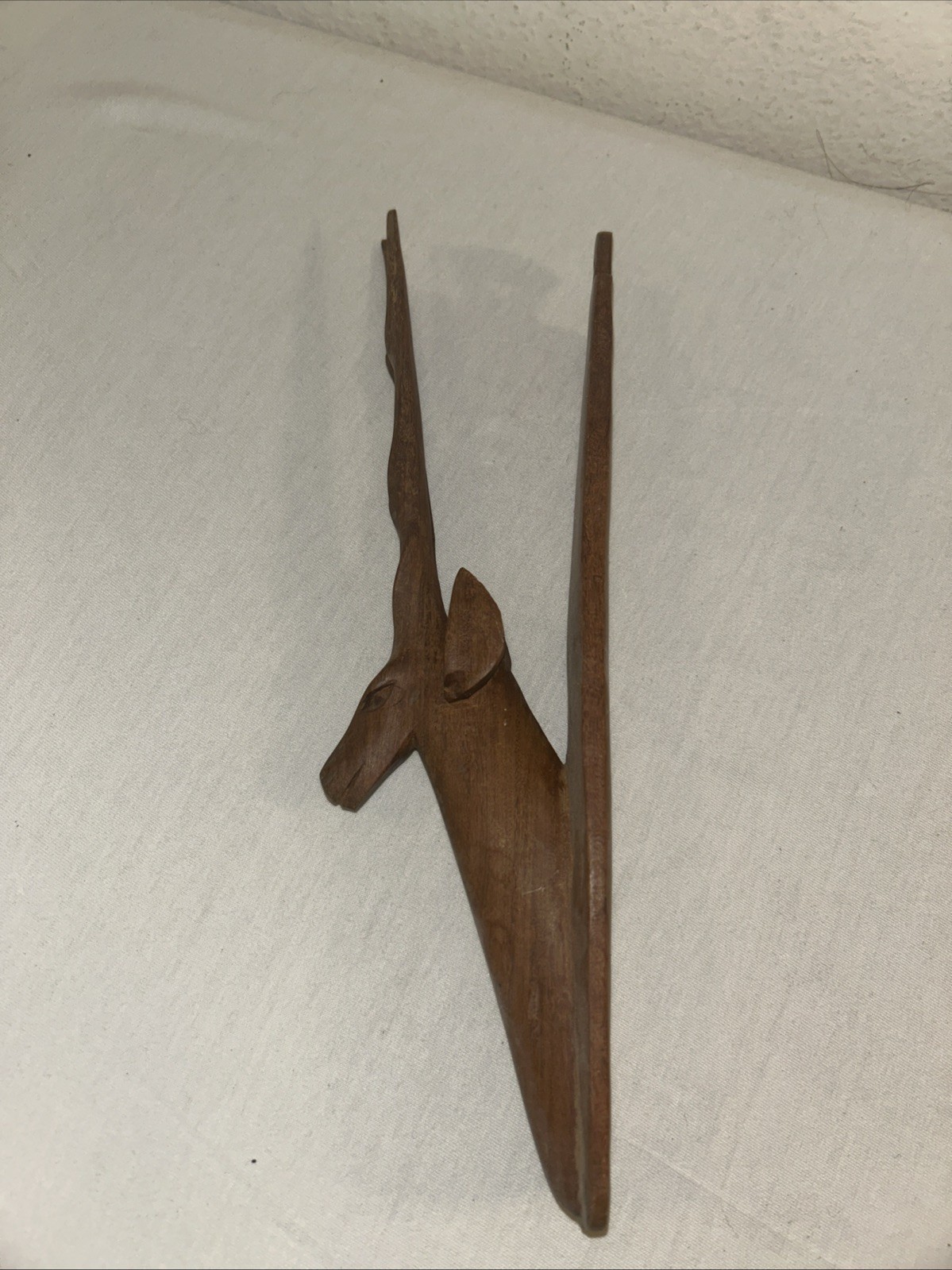 Vintage MCM Hand Carved Wood Antelope Wall Art Plaque Made In Africa 10"