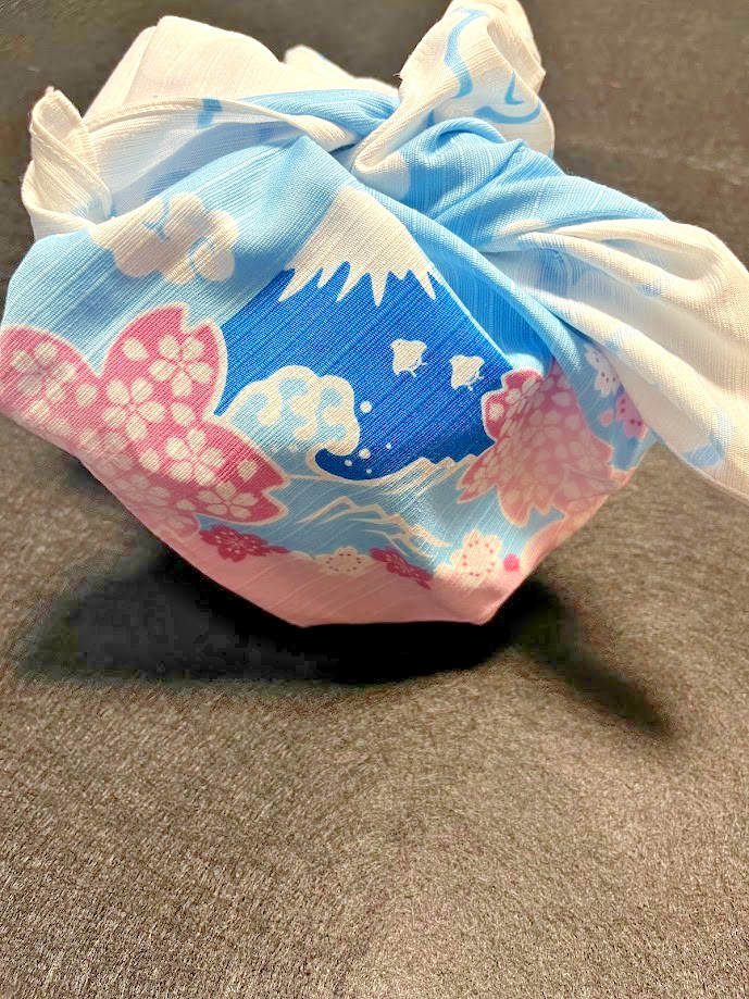 Japanese Furoshiki Mt.Fuji Sakura Cotton Cloth 19.7in Blue Wrapping