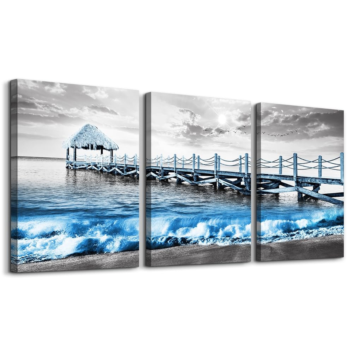 Canvas Wall Art – Modern Decor for Living Room & Bedroom – Black & White Beac…