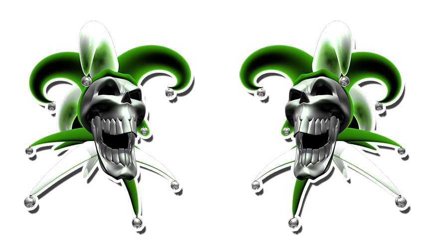 Clown Sticker Evil Jester Skull Green Red Yellow Purple Orange Blue 2 PACK OPEN