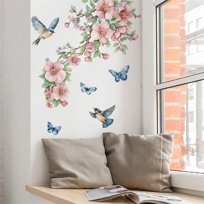 Removable Flower Tree Branch Decals Animal Birds Wall Sticker Vinyl Home Decor