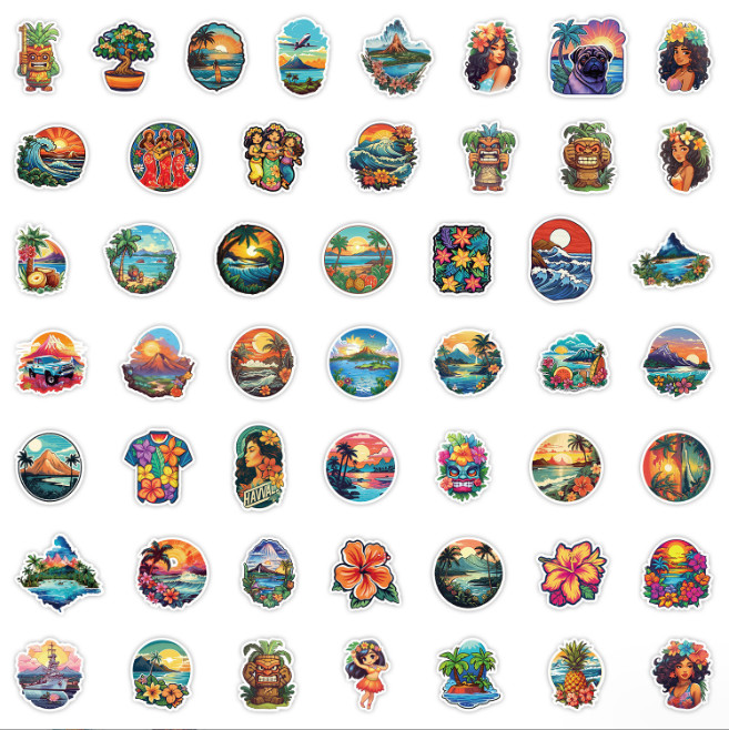 50Pcs Stickers Hawaii Beach Tree Aloha Luggage Skateboard Car Phone Laptop Vinyl