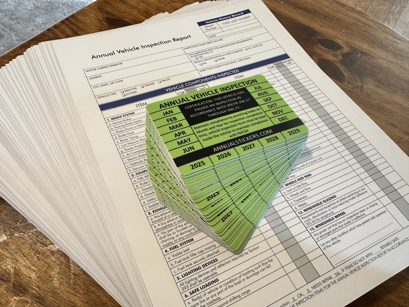 50 Pack Annual Vehicle Inspection Sticker Trucks Trailers Semi & 50 Forms Green