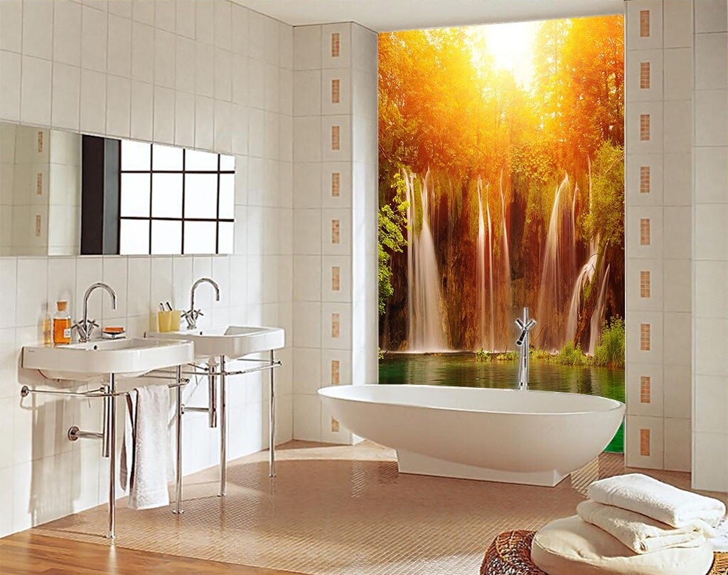 Custom Mural Wallpaper 3D Waterfalls Photo Wall Sticker PVC Self-Adhesive Waterp