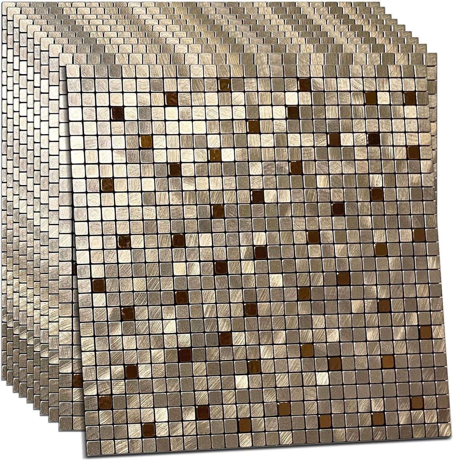 10-Piece 3D Bronze Aluminum Peel and Stick Kitchen Backsplash Tile Set