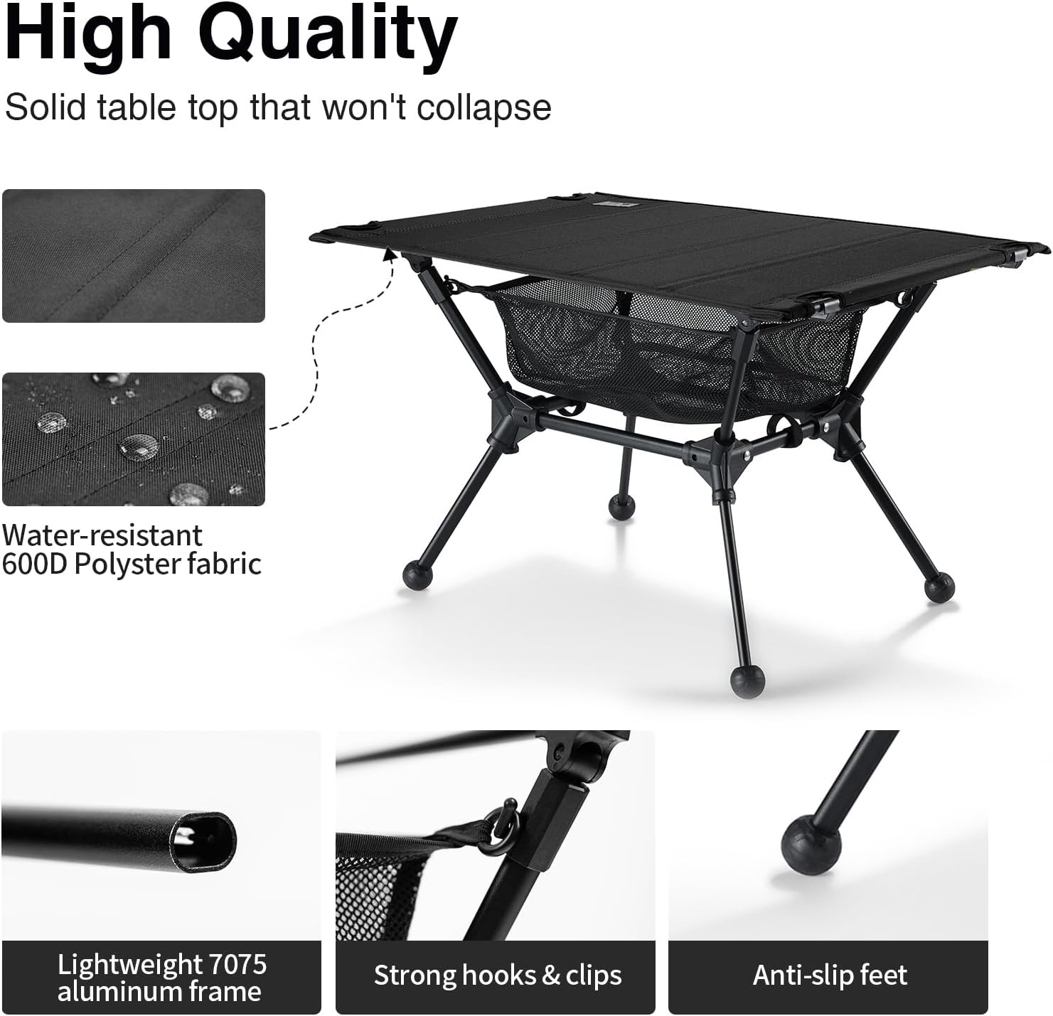 Dipper Camping Table, Lightweight Portable Folding Table with Mesh Storage Net,