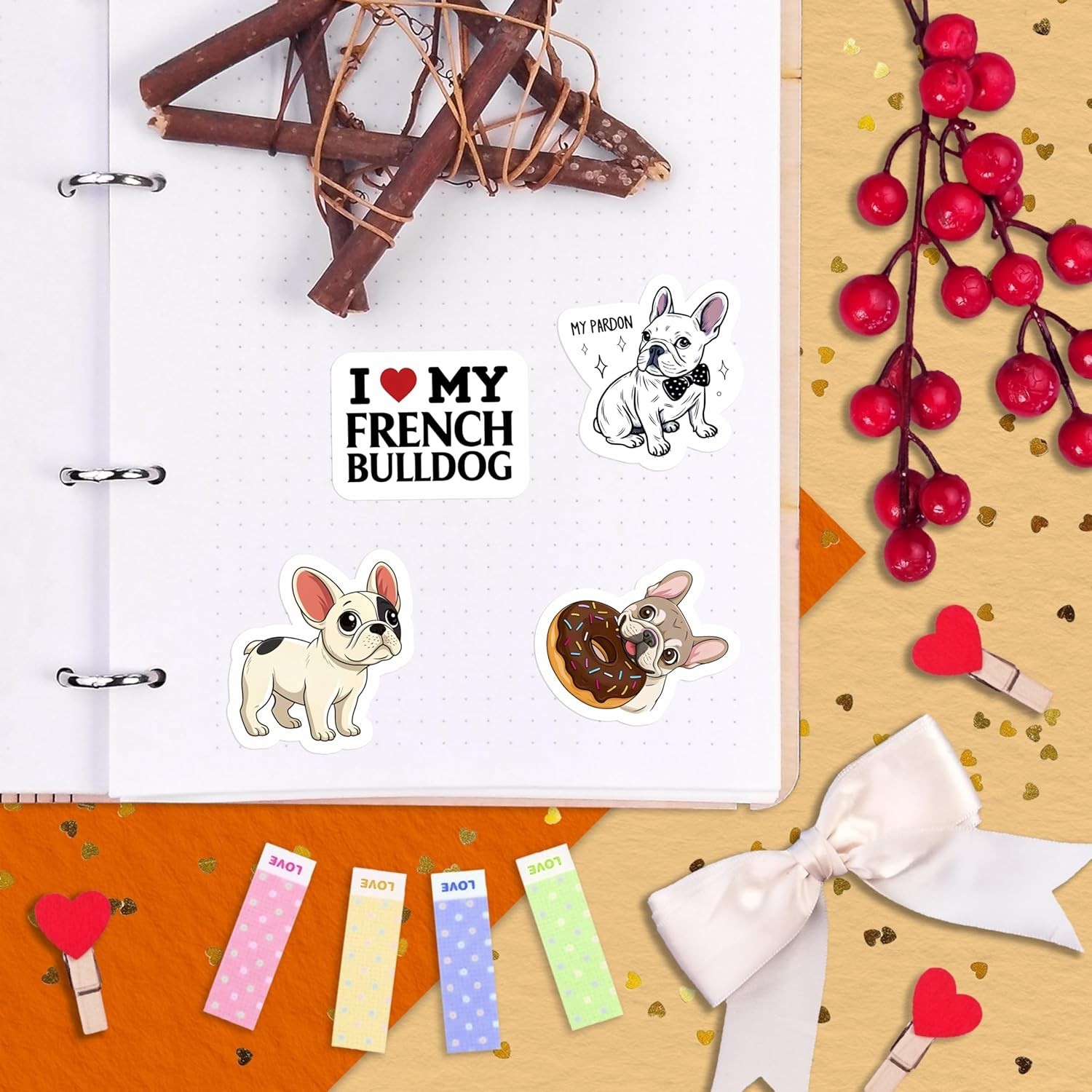 Durable French Bulldog Vinyl Sticker Pack – 100 Waterproof Stickers for All Ages