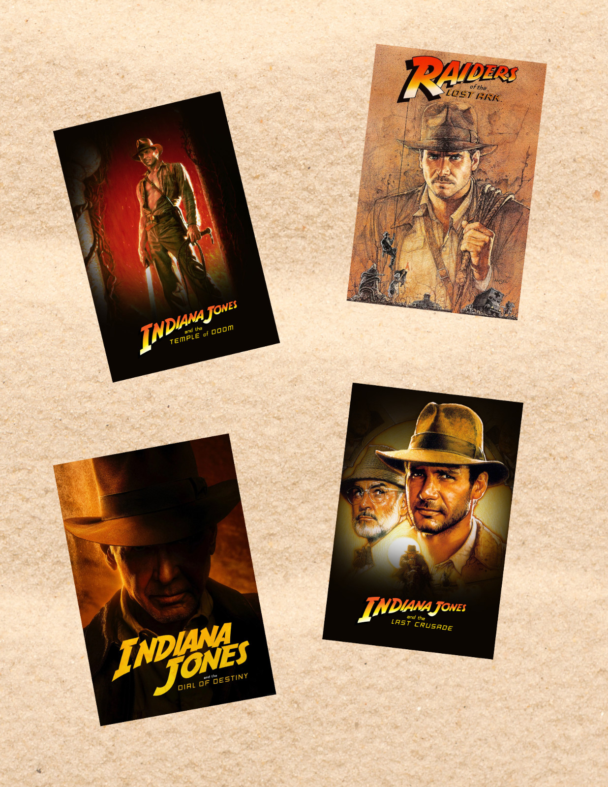 Indiana Jones 80's Movie Poster Style 4pc Sticker Pack