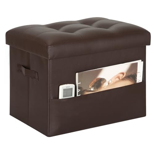 BelugaHelper Storage Ottoman Foot Rest Stool, Foldable Leather Footstool Storage