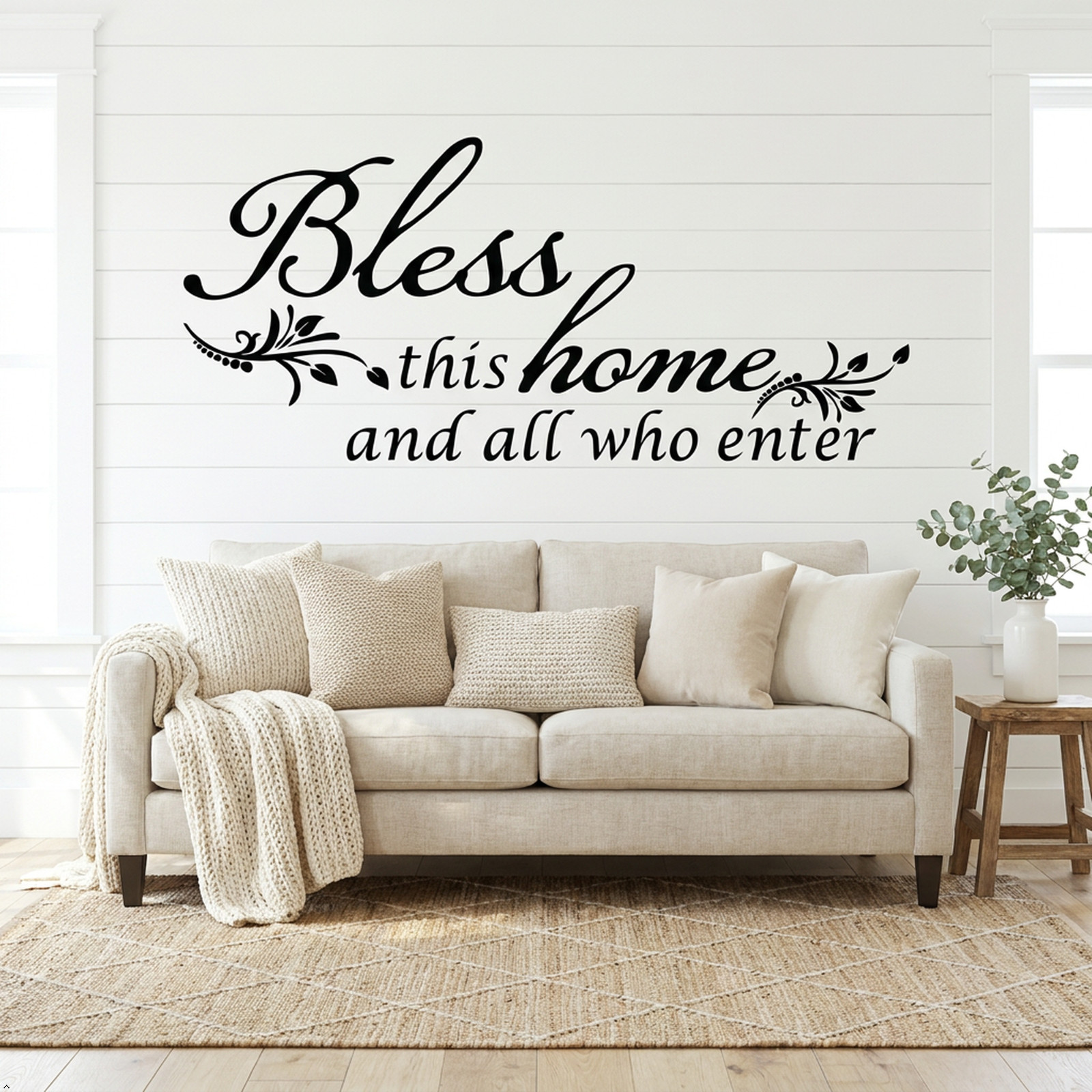 Bless This Home and All who Enter Vinyl Wall Decal Entryway Living Bible Verse