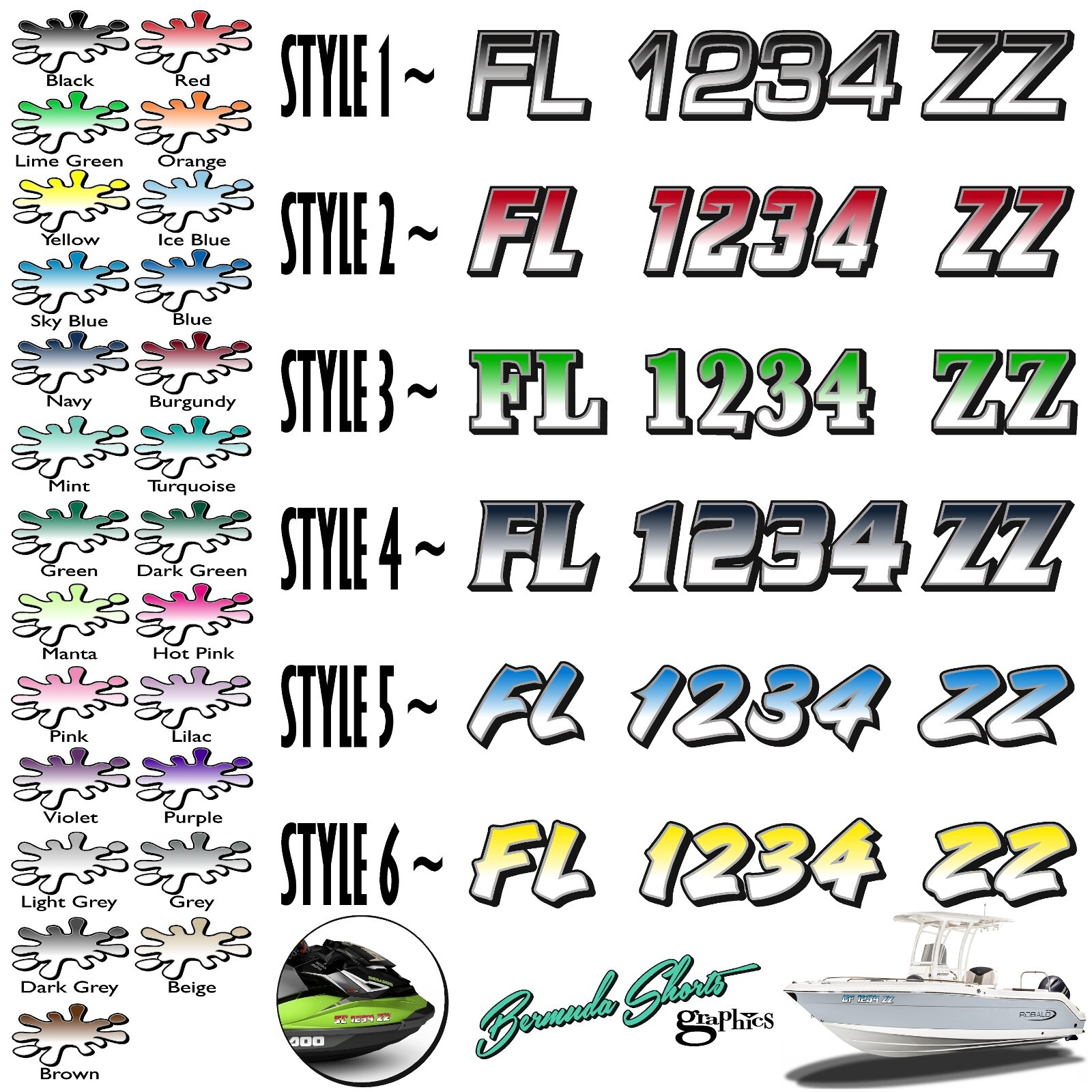 Boat Registration Numbers & Letters 2 Pack 3" x 15" Boat & Jetski Stickers X2GR