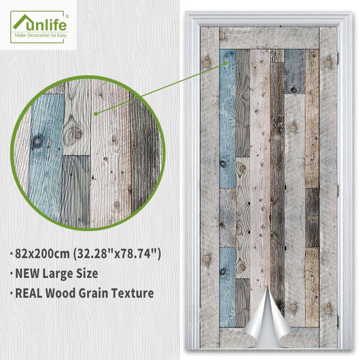 Modern Art 3D Wooden Effect Door Sticker, Peel and Stick Vinyl Door Mural Dec…