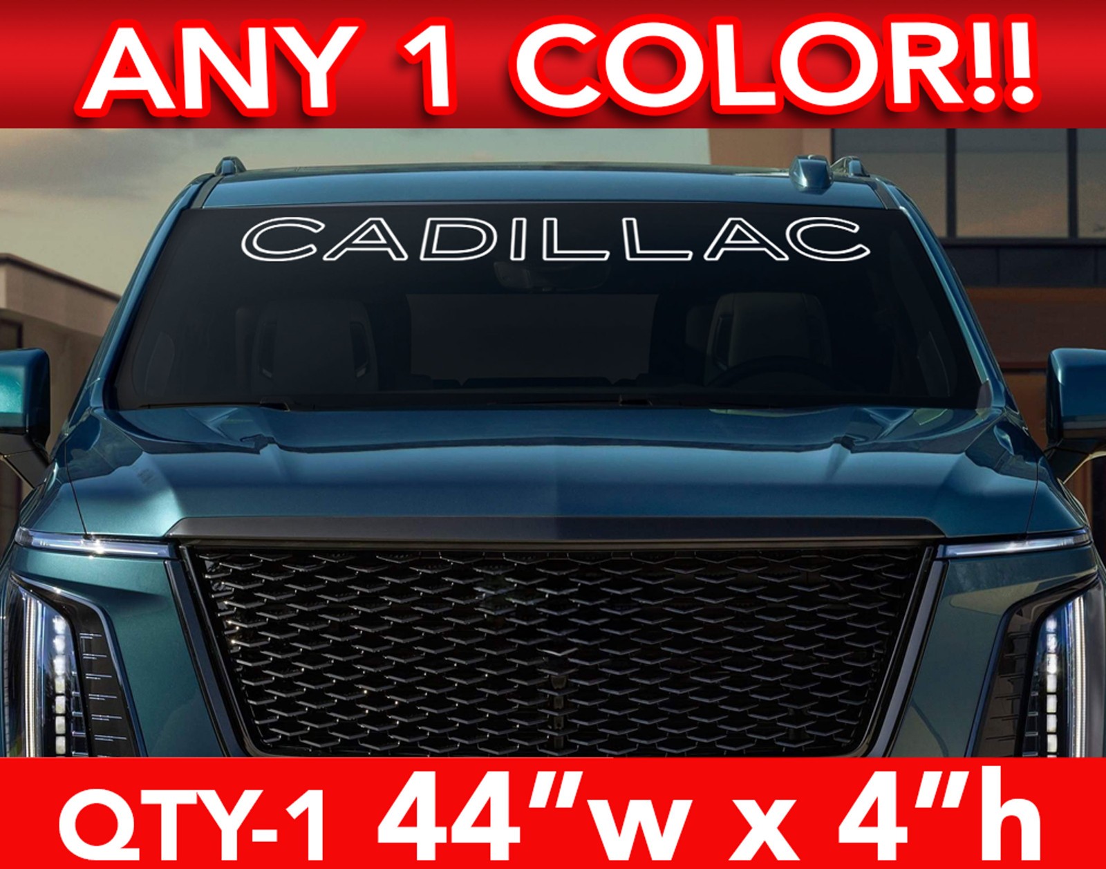 CADILLAC ESCALADE MODERN OUTLINE CT5 CT4 XT6 DECAL STICKER 44"w x 4" ANY 1 Color