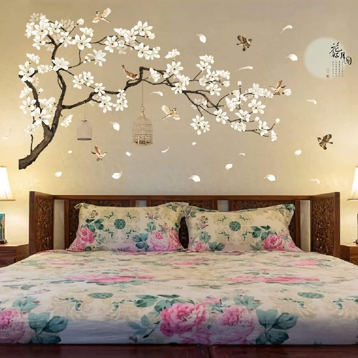 Large White Flower Wall Stickers, 50"x74" Removable DIY Romantic Cherry Bloss…