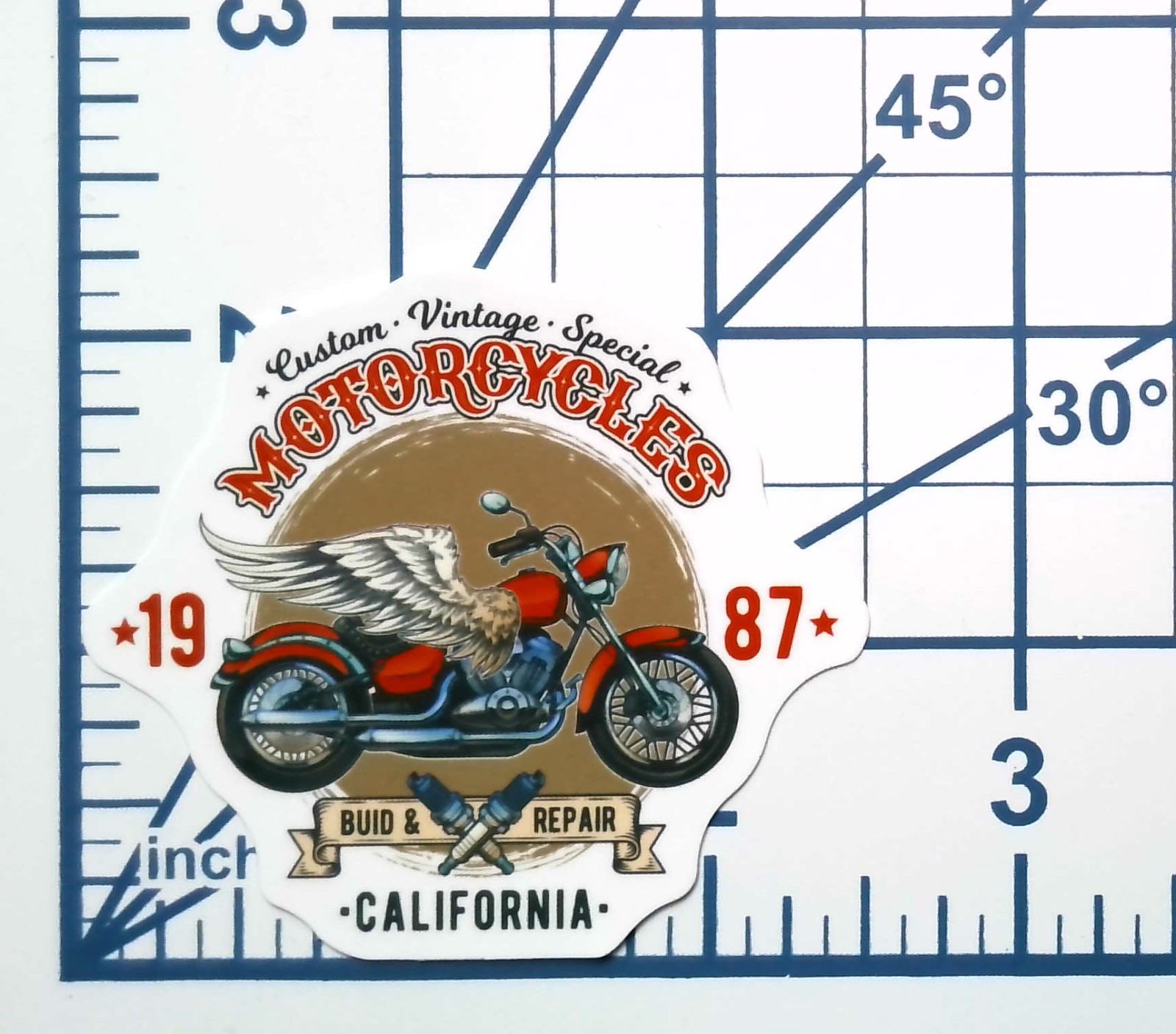 Vintage Custom Motorcycles Vinyl Sticker California Winged Chopper Biker Decal