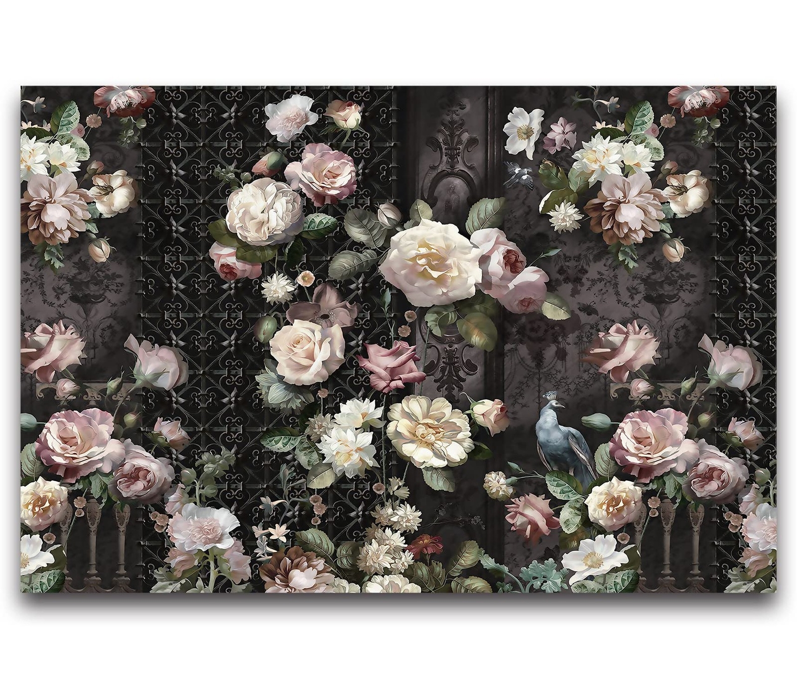 Cliouar-Black Fence Bird Peacock Pink Yellow White Rose 3D Mural Wallpaper Be…