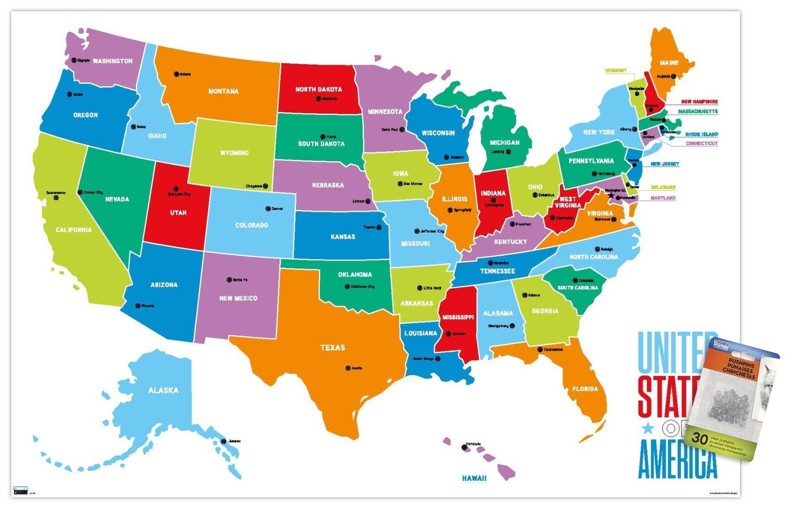 Trends International Map – United States of America 2022 Wall Poster with Pus…