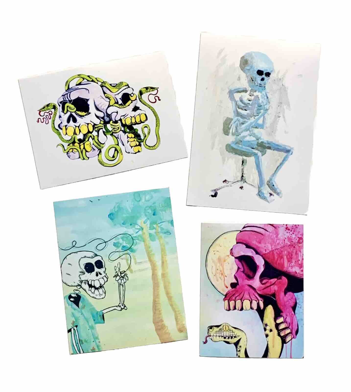 4 Skull Skeleton Watercolor Art Stickers Pack Lot Set Graffiti Decals Zombie