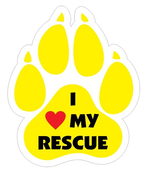 I Love My Rescue Sticker – Yellow Dog Paw / Decal R7144