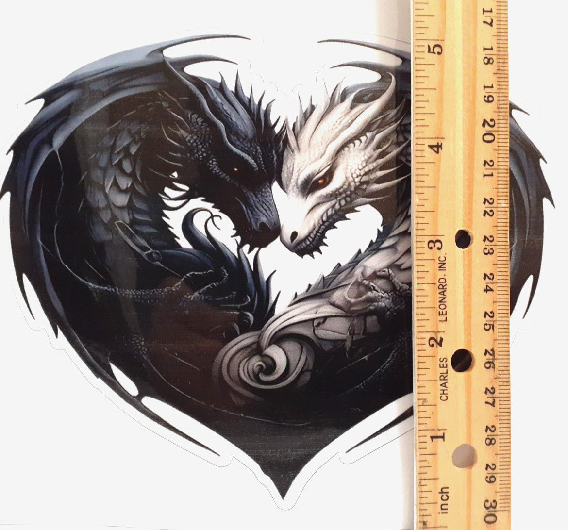 Black & White Dragon Heart Love Vinyl Decal Sticker 6" x 5"