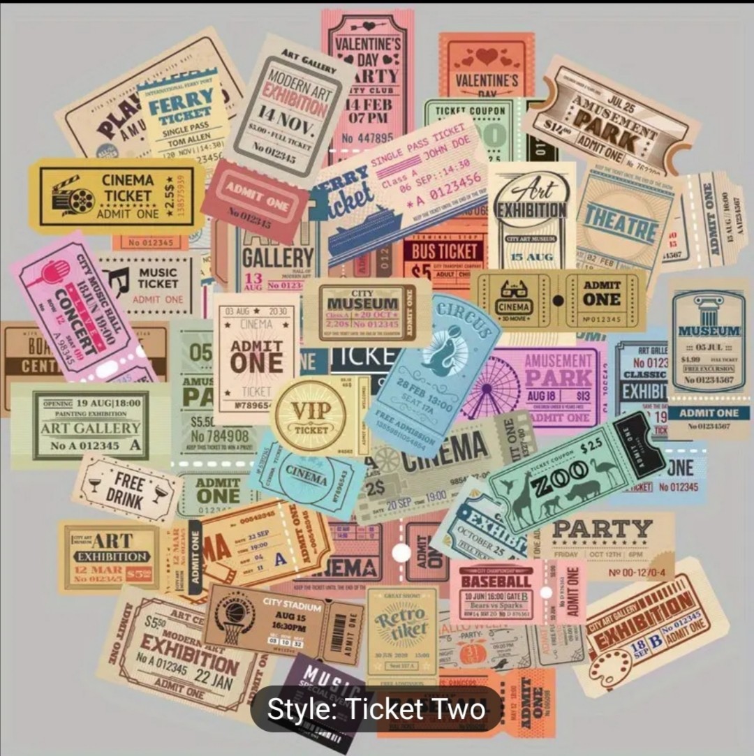 10 PCS Fake Vintage Retro Antique Tickets Stubs Stickers BRAND NEW