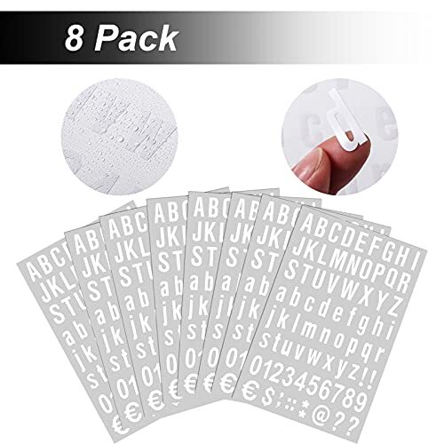 8 Sheets Self Adhesive Vinyl Letters Numbers Kit, Mailbox Numbers 1 Inch White