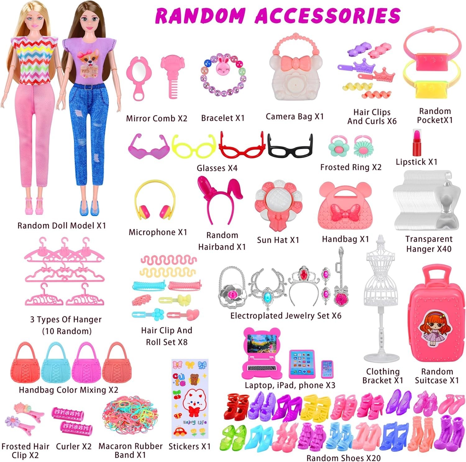 342 Pcs Doll Clothes and Accessories with Doll, Princess Gowns, Fashion Dresses,