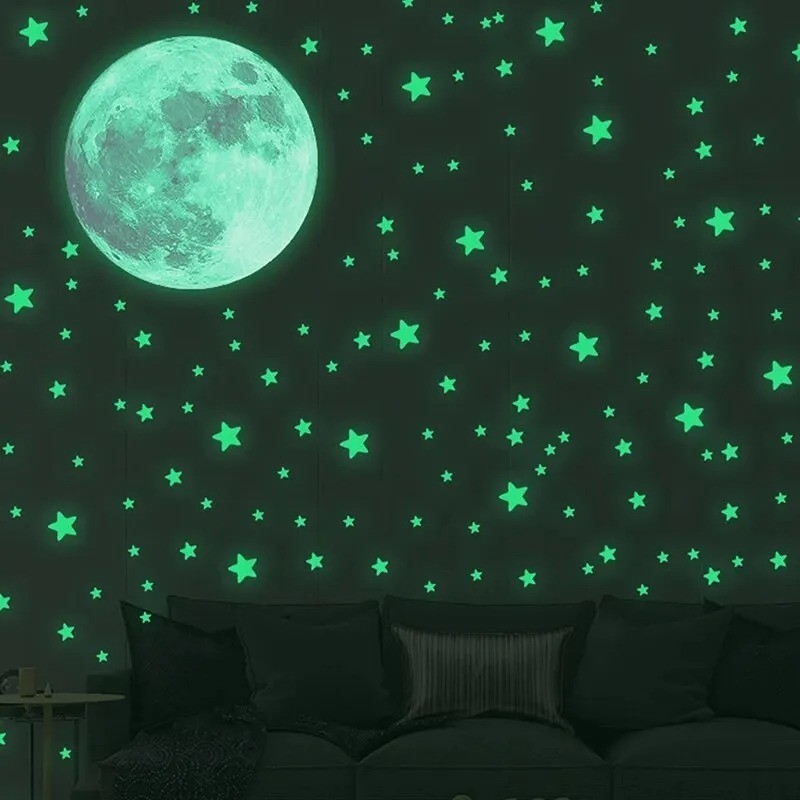 103PCS Glow in the Dark Moon Stars Wall Stickers Kids Bedroom Ceiling