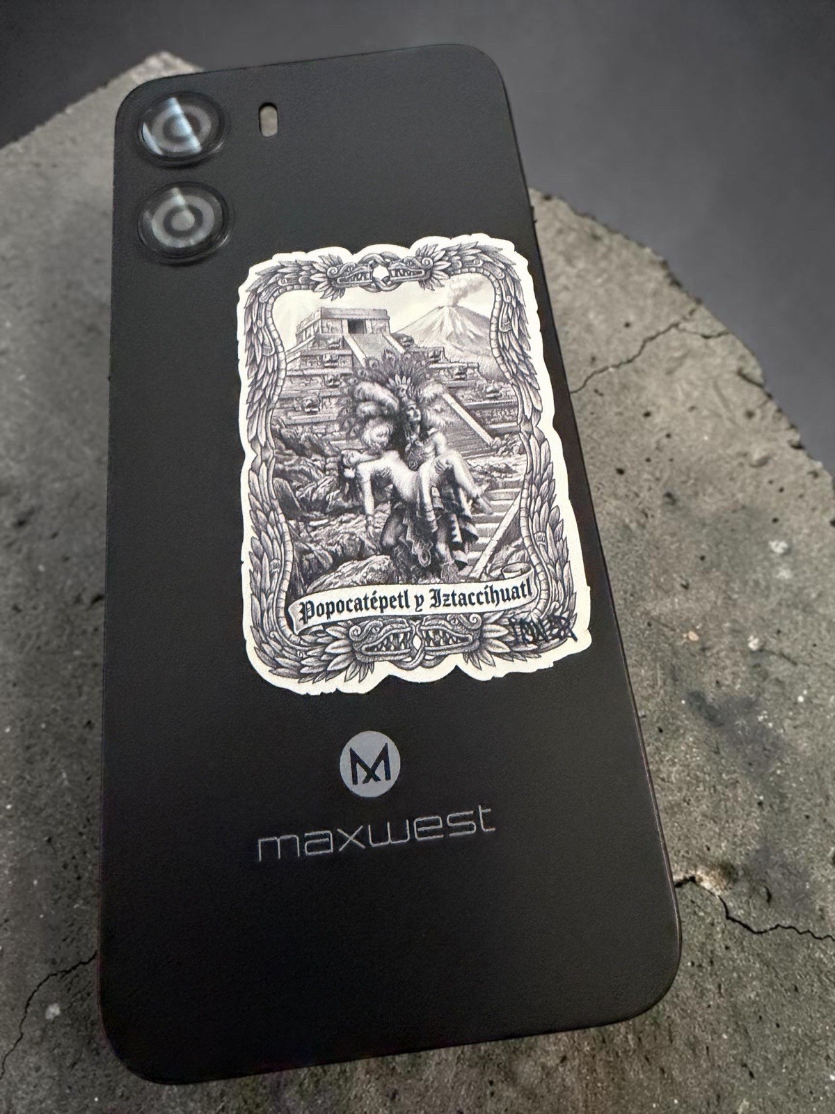 Popocatépetl y Iztaccíhuatl Aztec Sticker for Adults, Black & White
