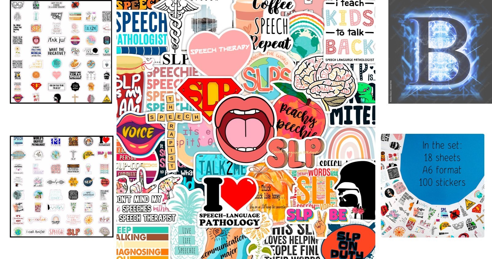 100 Fun SLP Stickers – Waterproof Vinyl – Perfect for Speech Therapy Gifts