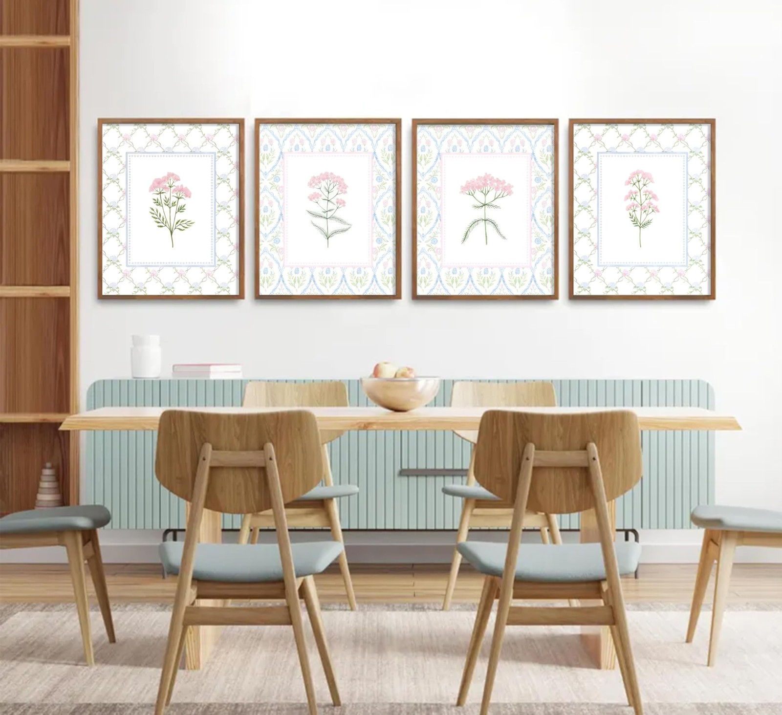 Pink Blue Floral Nursery Wall Art Watercolor Wildflower Pictures Wall Decor S…
