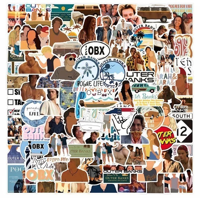 New OUTER BANKS 100 Piece Waterproof Vinyl Stickers Decals Water Bottle Laptop