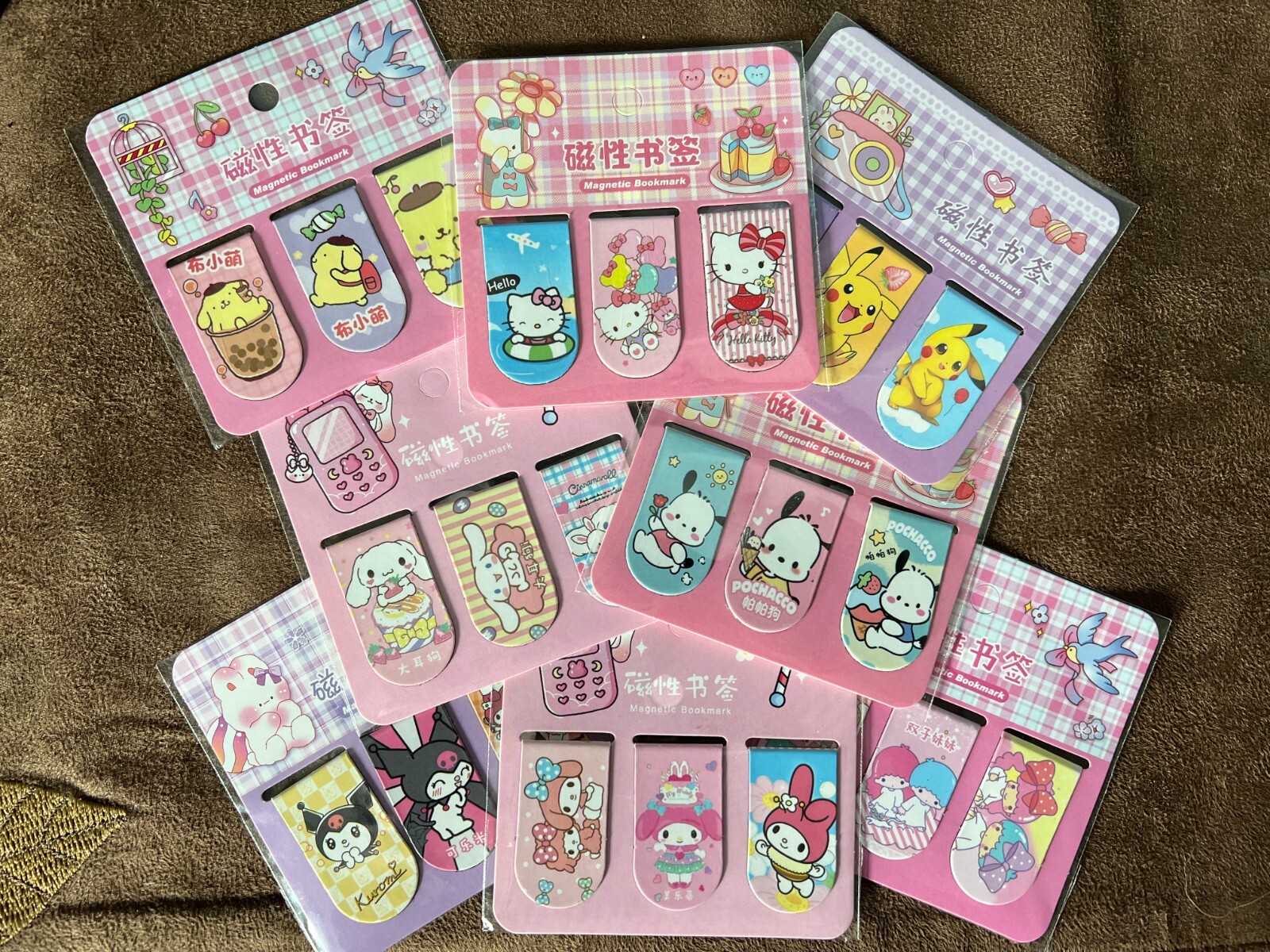 Magnetic Bookmarks Set Of 3 Assorted Kawai Hello Kitty, Pikachu, Kuromi, & More!
