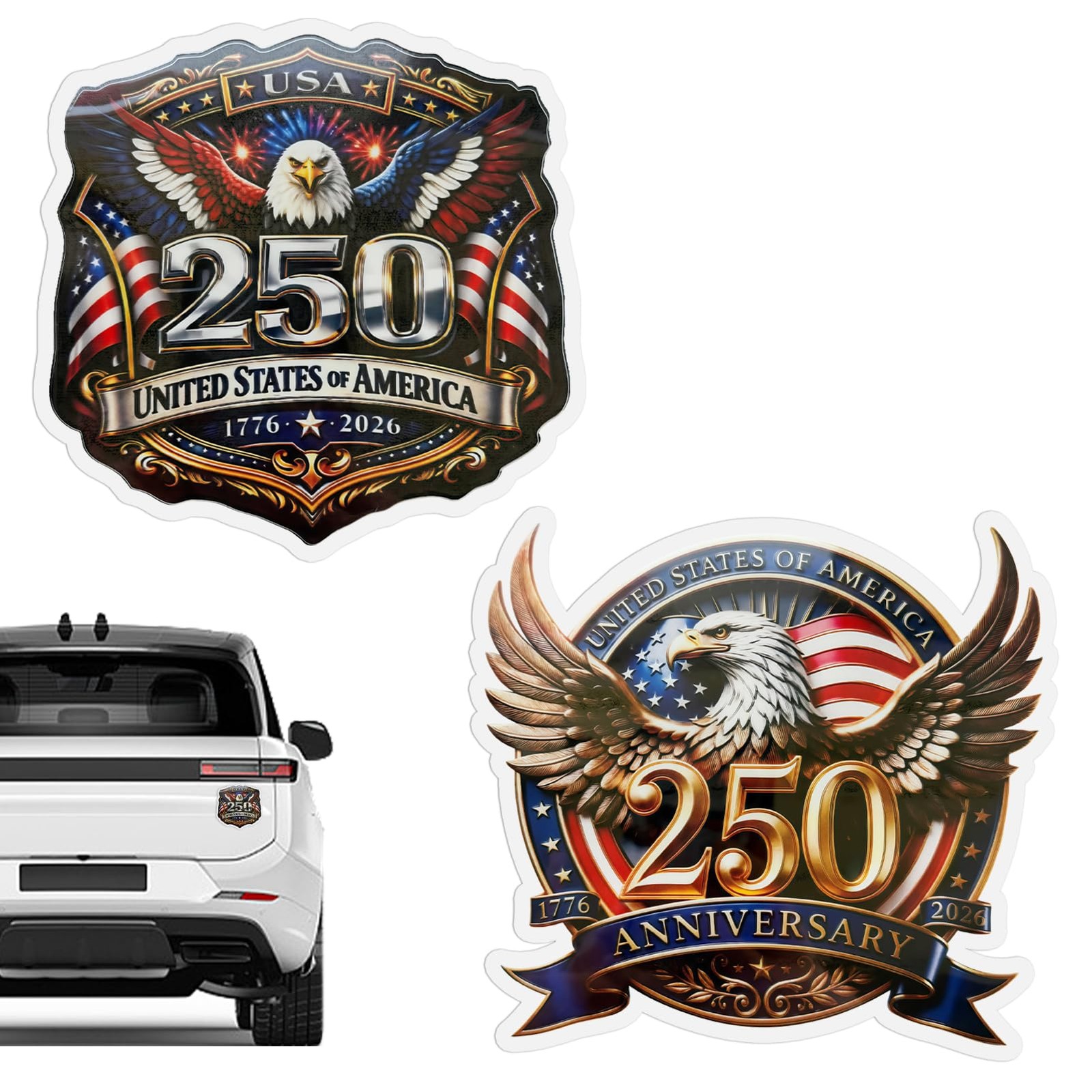 2 Pcs 250 Anniversary USA Stickers,Patriotic Bald Eagle 1776 to 2026 Vinyl Wi…