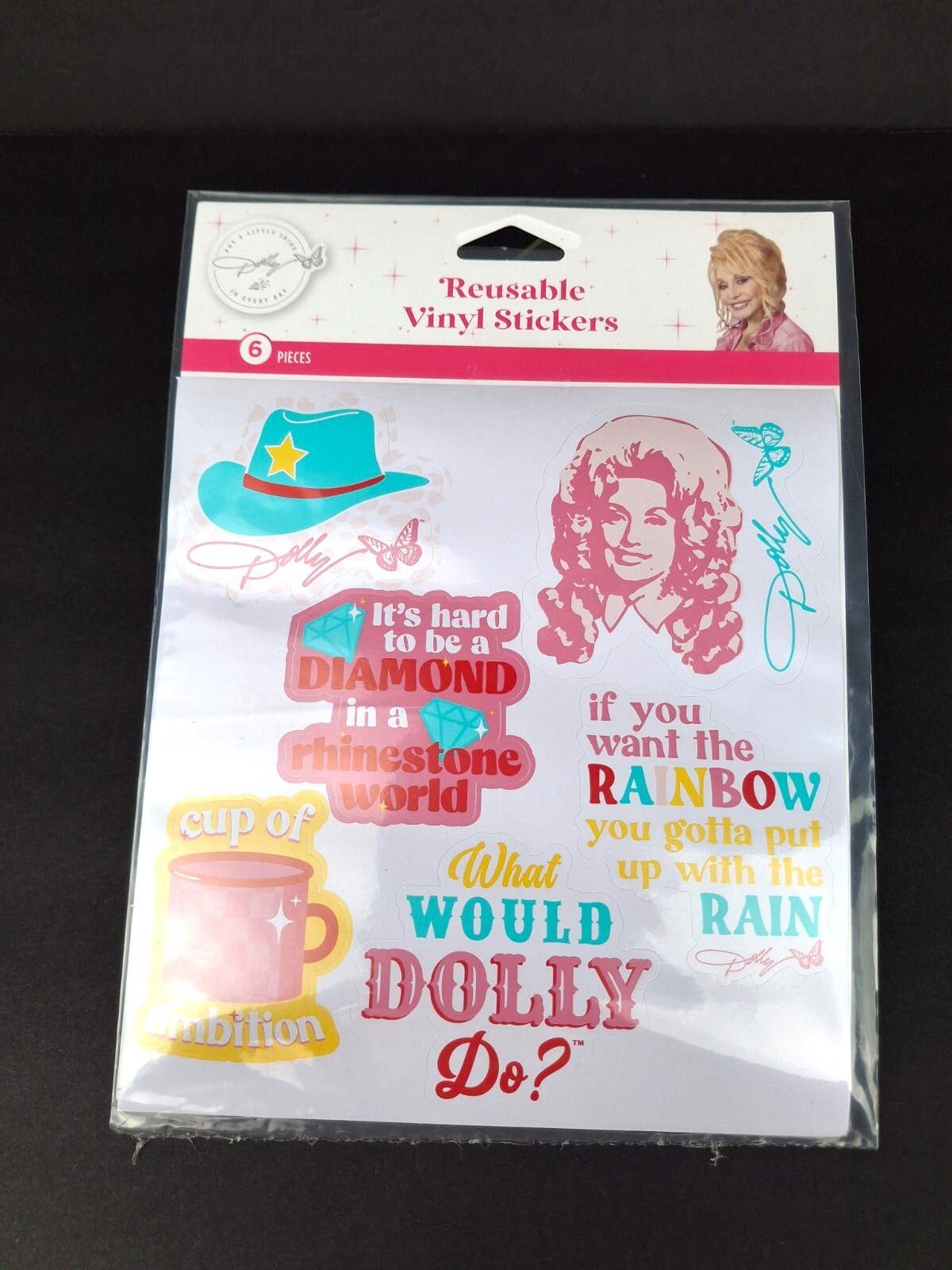 Dolly Parton Reusable Multi-Color Vinyl Stickers 1 Sheet of 6