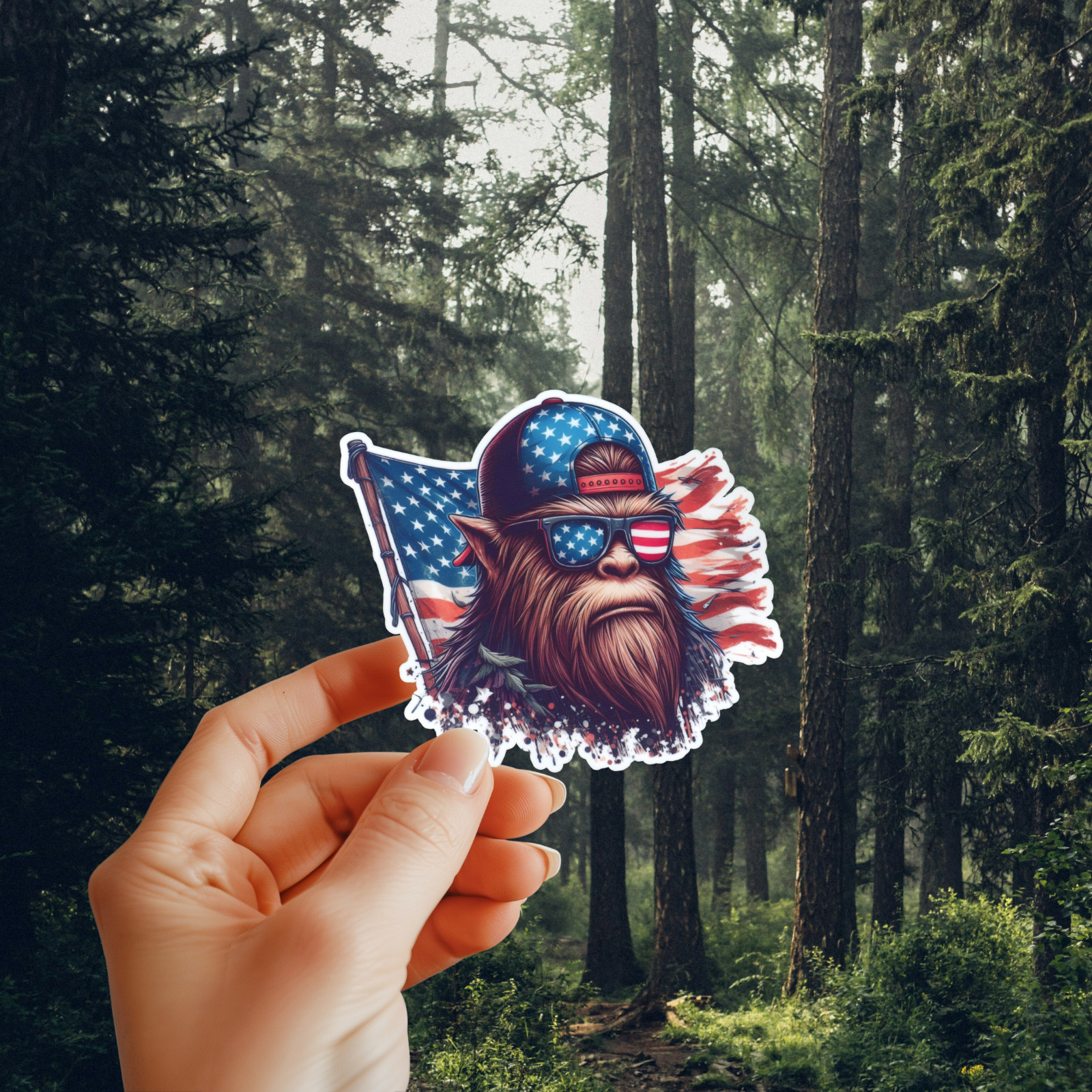 x2 Bigfoot Sasquatch Patriotic Vinyl Sticker American Flag Yeti USA Freedom