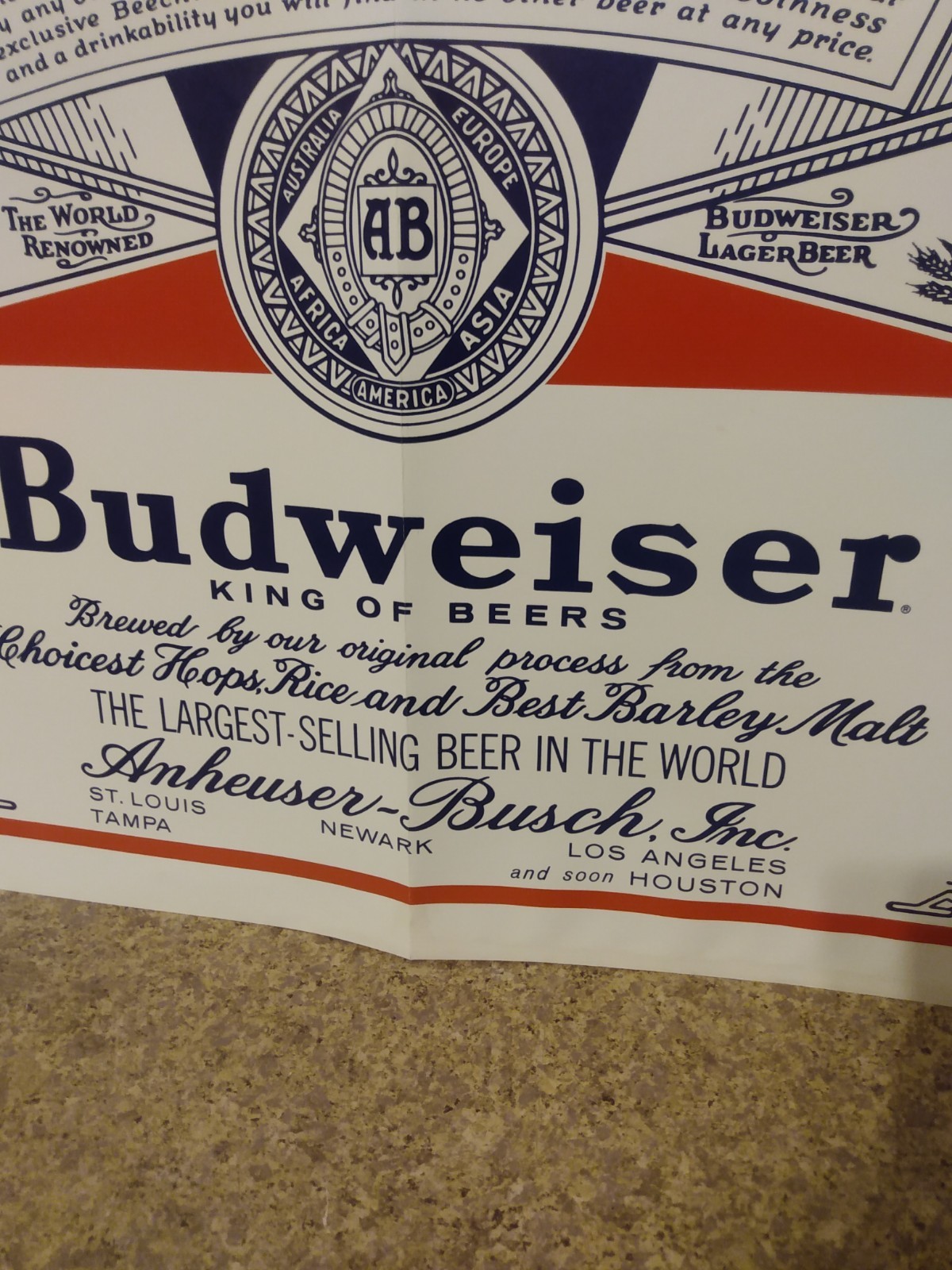 Old Budweiser Large 14 X 21 Poster Just Like Old Beer Bottle Label Not A Sticker