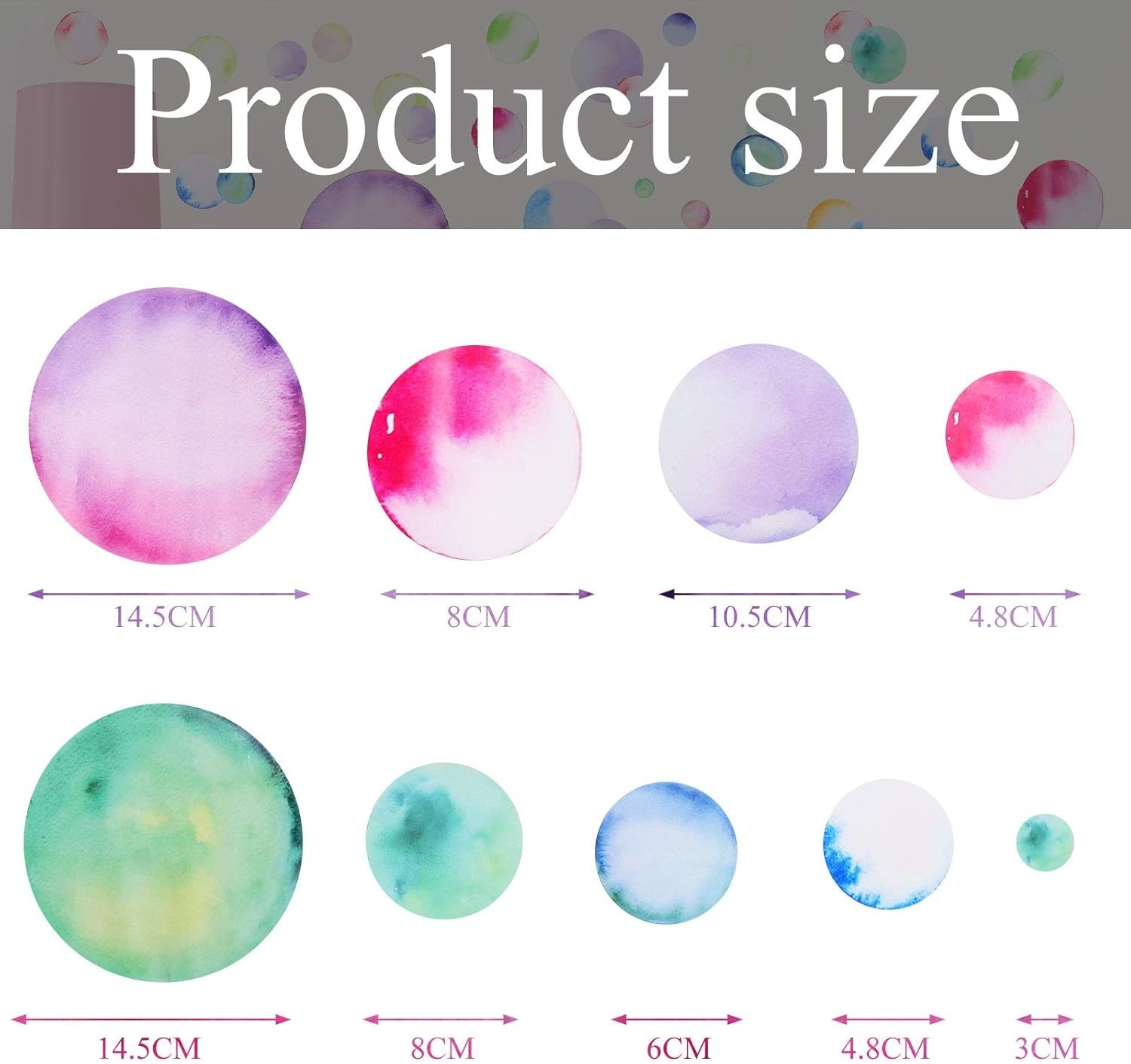 150 Pieces Large Polka Dot Wall Decals Watercolor Dots Wall Stickers Rainbow Col