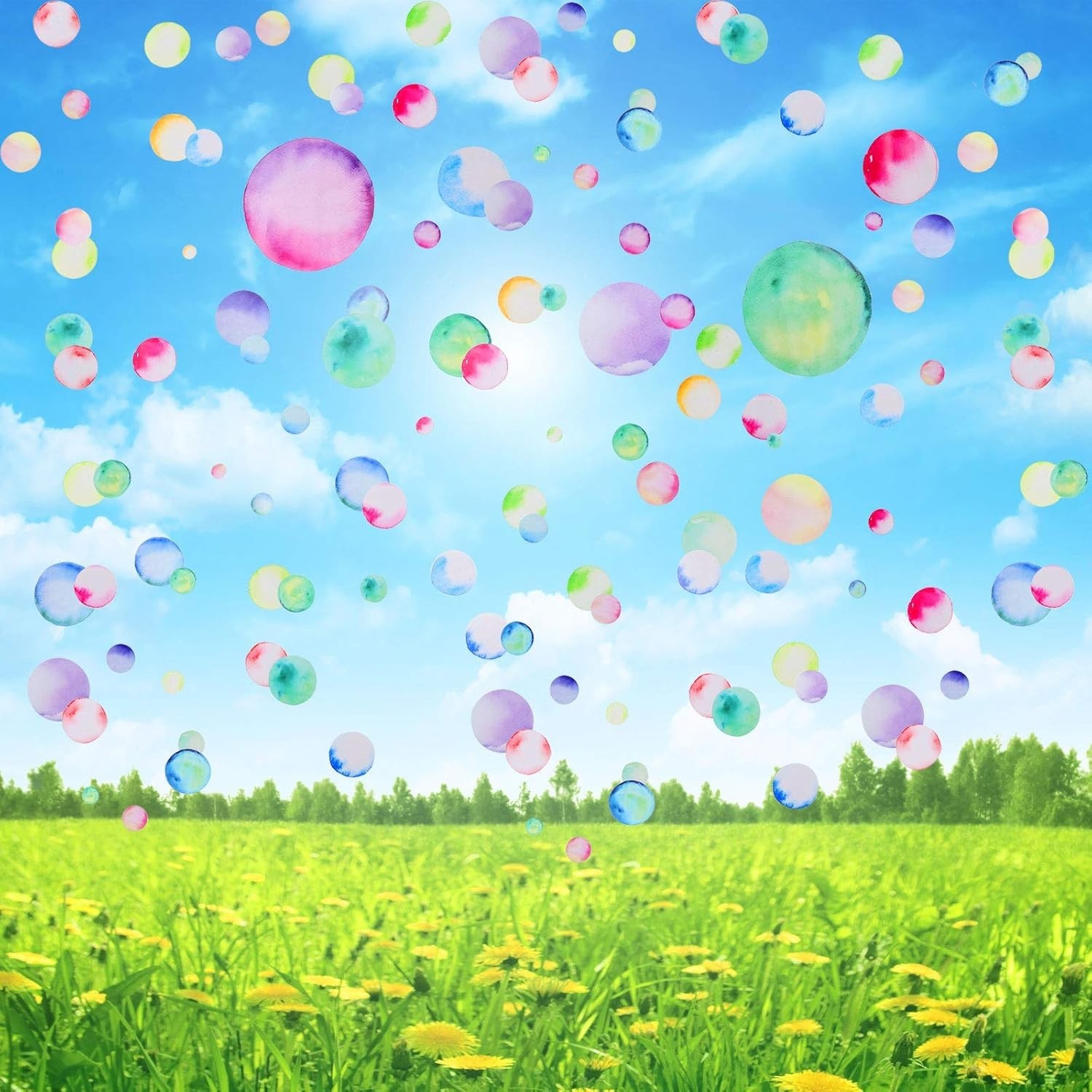 150 Pieces Large Polka Dot Wall Decals Watercolor Dots Wall Stickers Rainbow Col