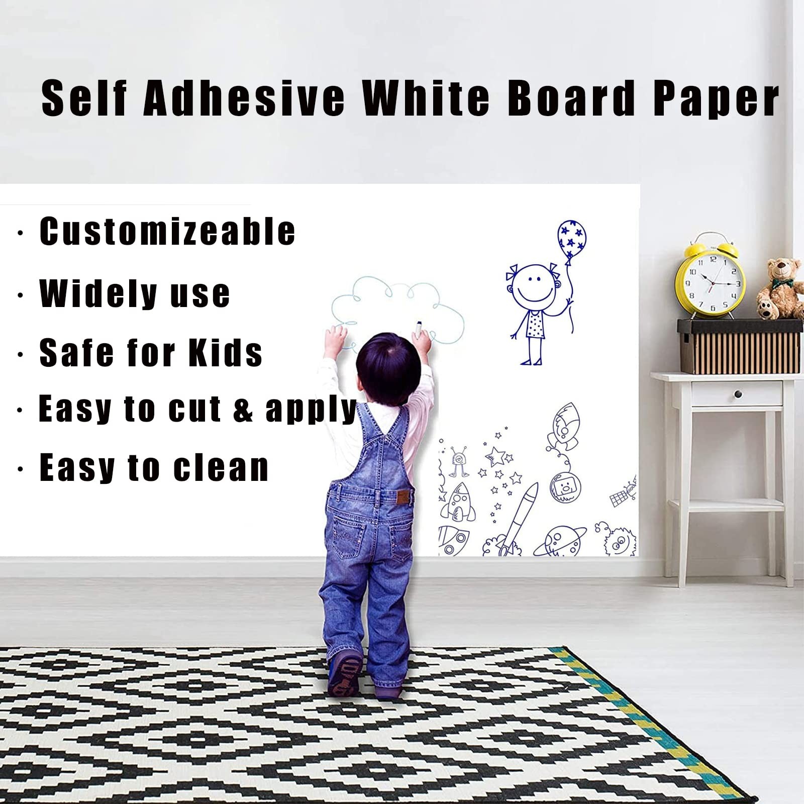 Self Adhesive White Board Paper – Dry Erase Wall Stickers Roll 17.7" x 78.7" …