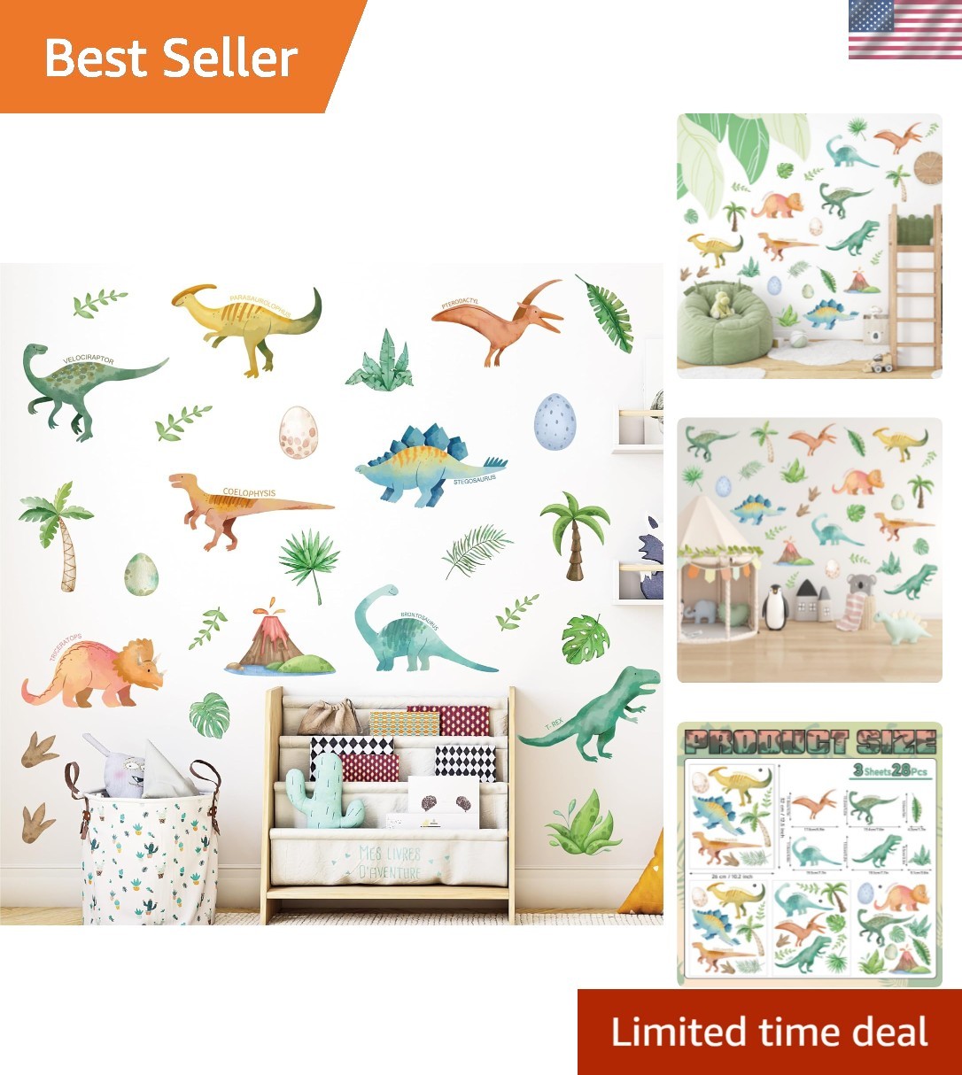 Dinosaur Wall Decals- Dino Palm Tree Wall Stickers Peel and Stick Wall Decor …