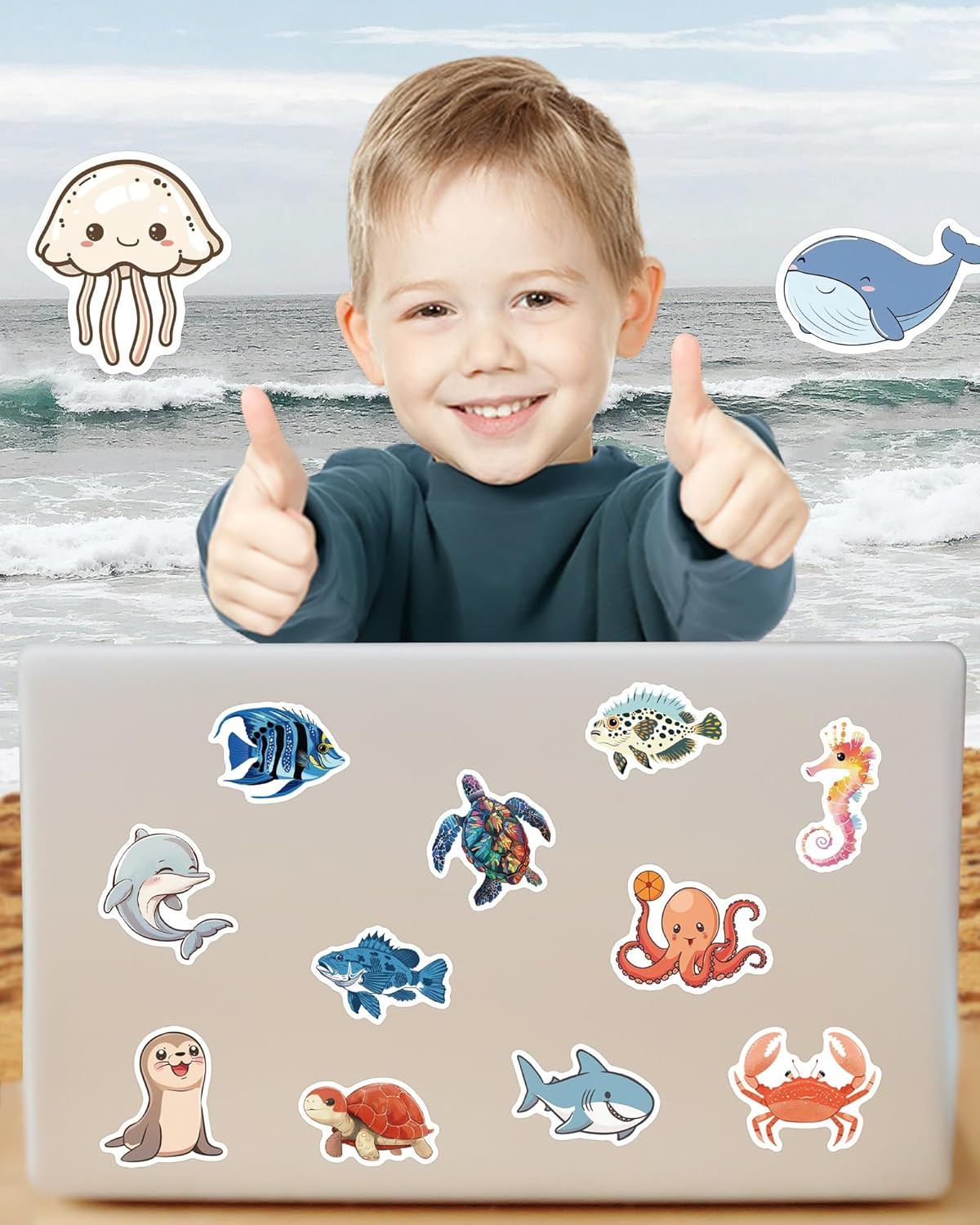 100 Pcs Ocean Stickers for Kids Teens Adults, under the Sea Animal Fish Turtle S