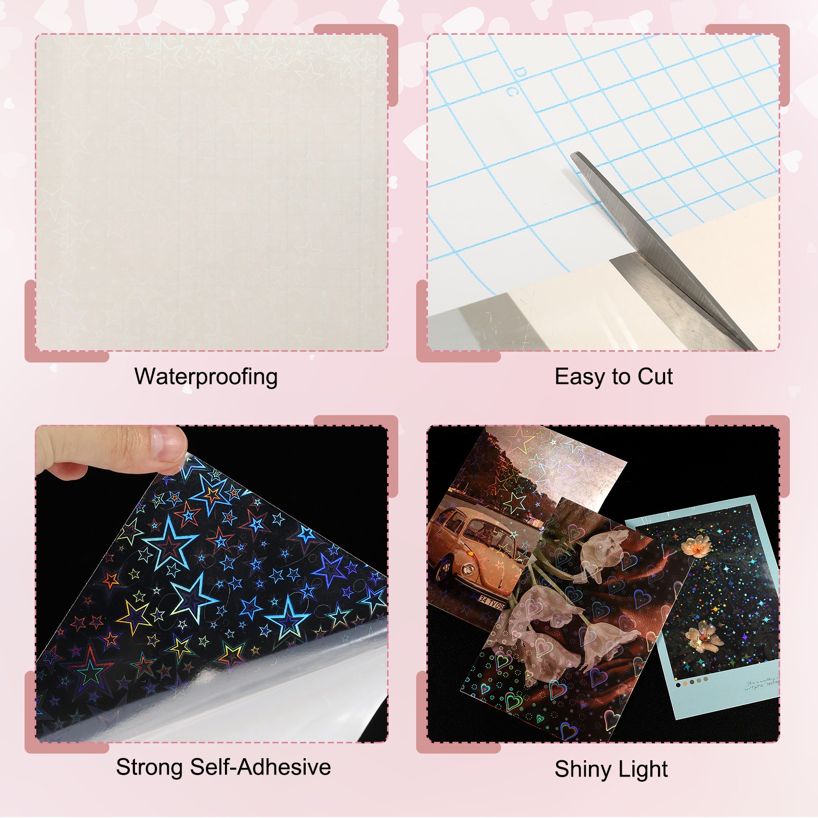 22 Sheets Holographic A4 8.3"x11.7" Star Self Adhesive Film 5 Points