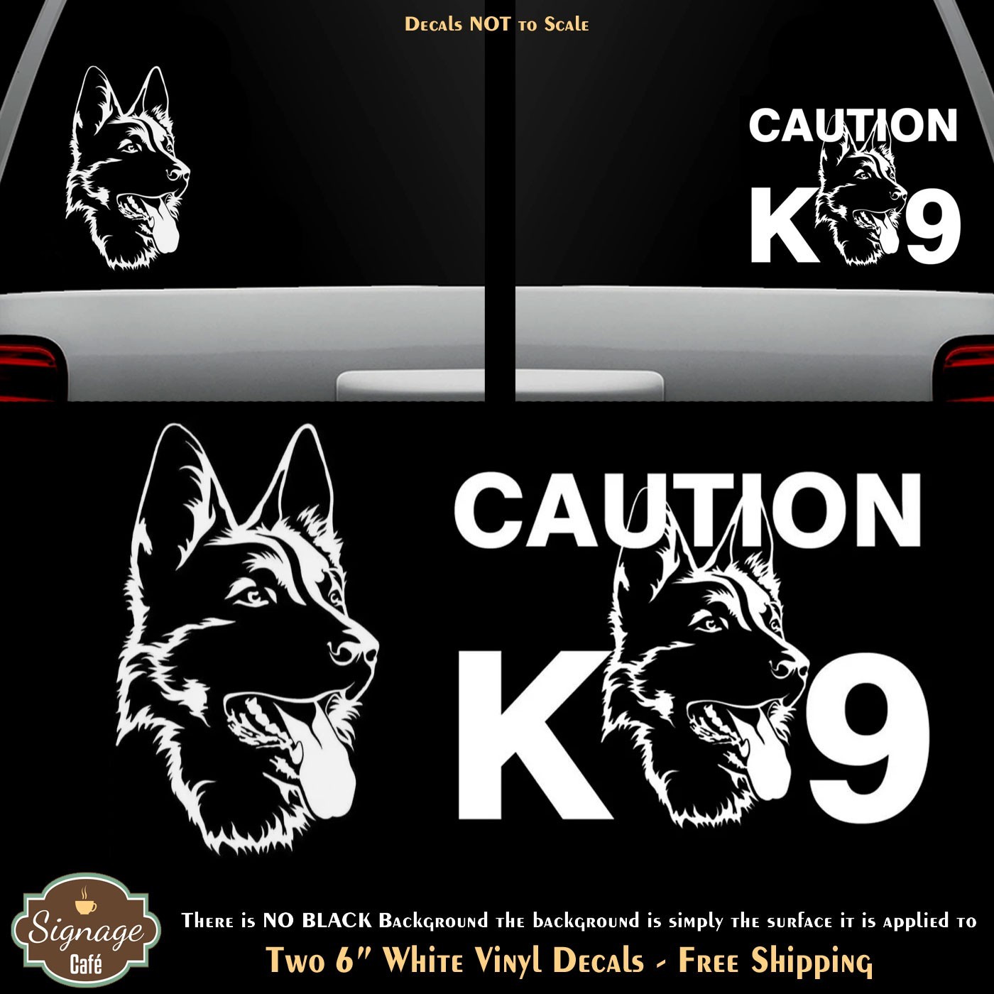 German Shepherd Two 6" White Vinyl Decals Car Truck Windows Any Flat Surface