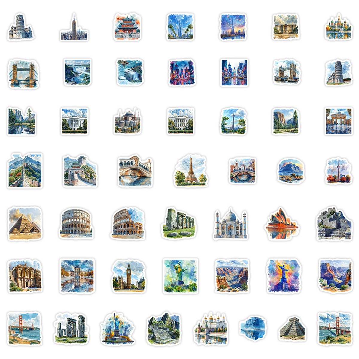 50pc Waterproof Stickers Iconic Landmarks Travel Trip Vacation Luggage Phone Car